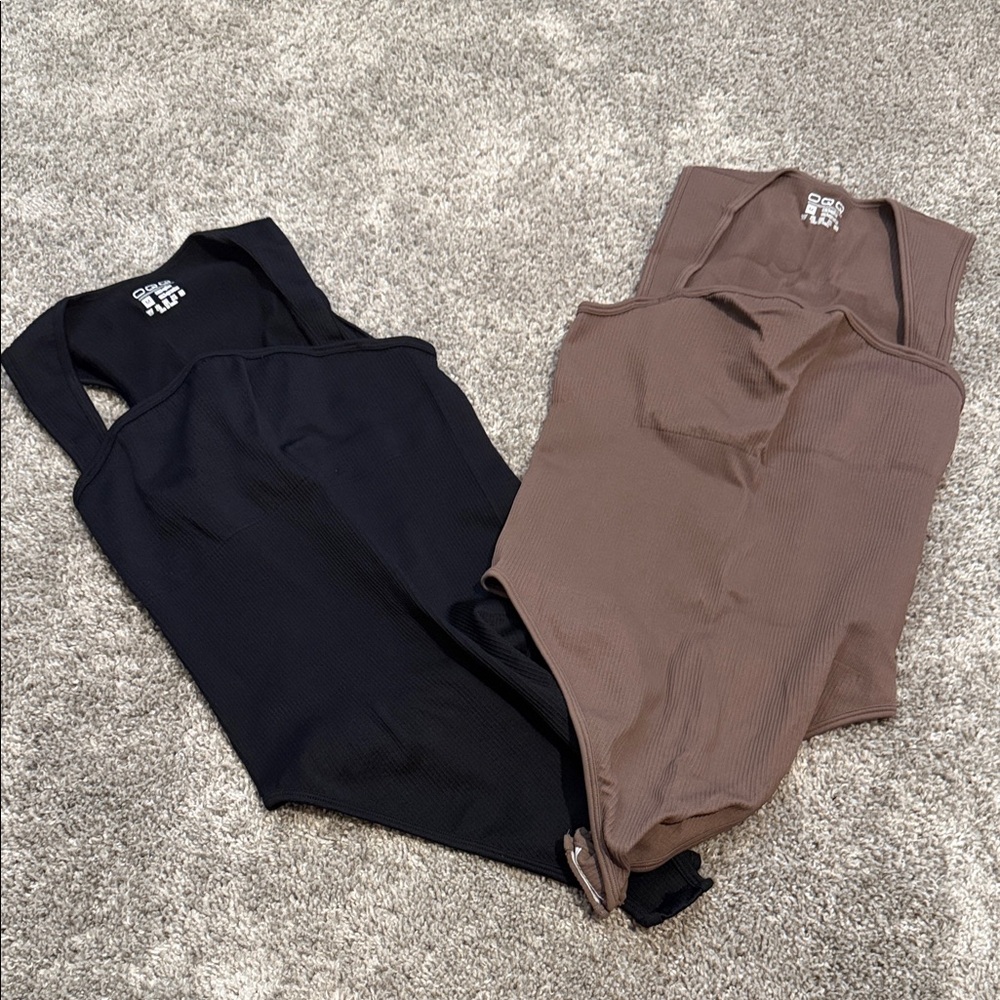 Black and Brown Ribbed Bodysuits